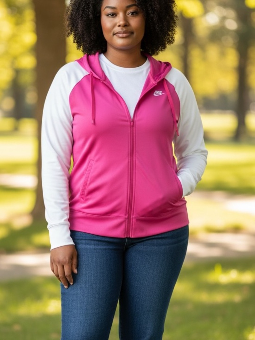 Nike Zip Up Full Hoodie Sweatshirt Jacket Women's Vintage Pink Size Large